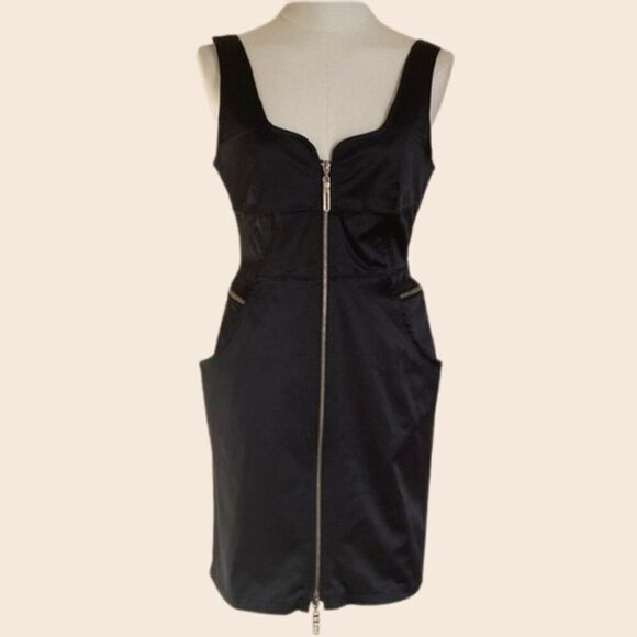 Vintage 00's Y2k Roberto Cavalli Designer Mini Satin Zipper Dress Size Medium - Picture 1 of 15